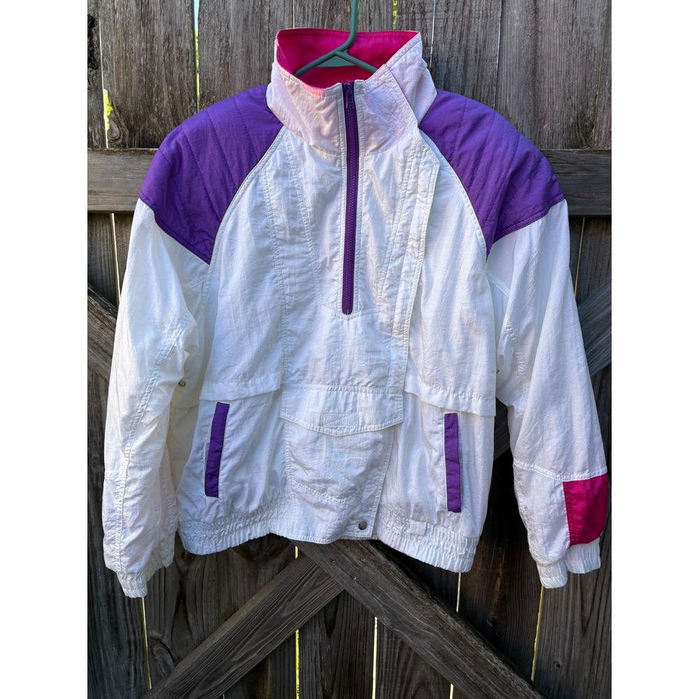 Vintage Andy Johns Colorblock Windbreaker Jacket White Purple Pink Womens Large